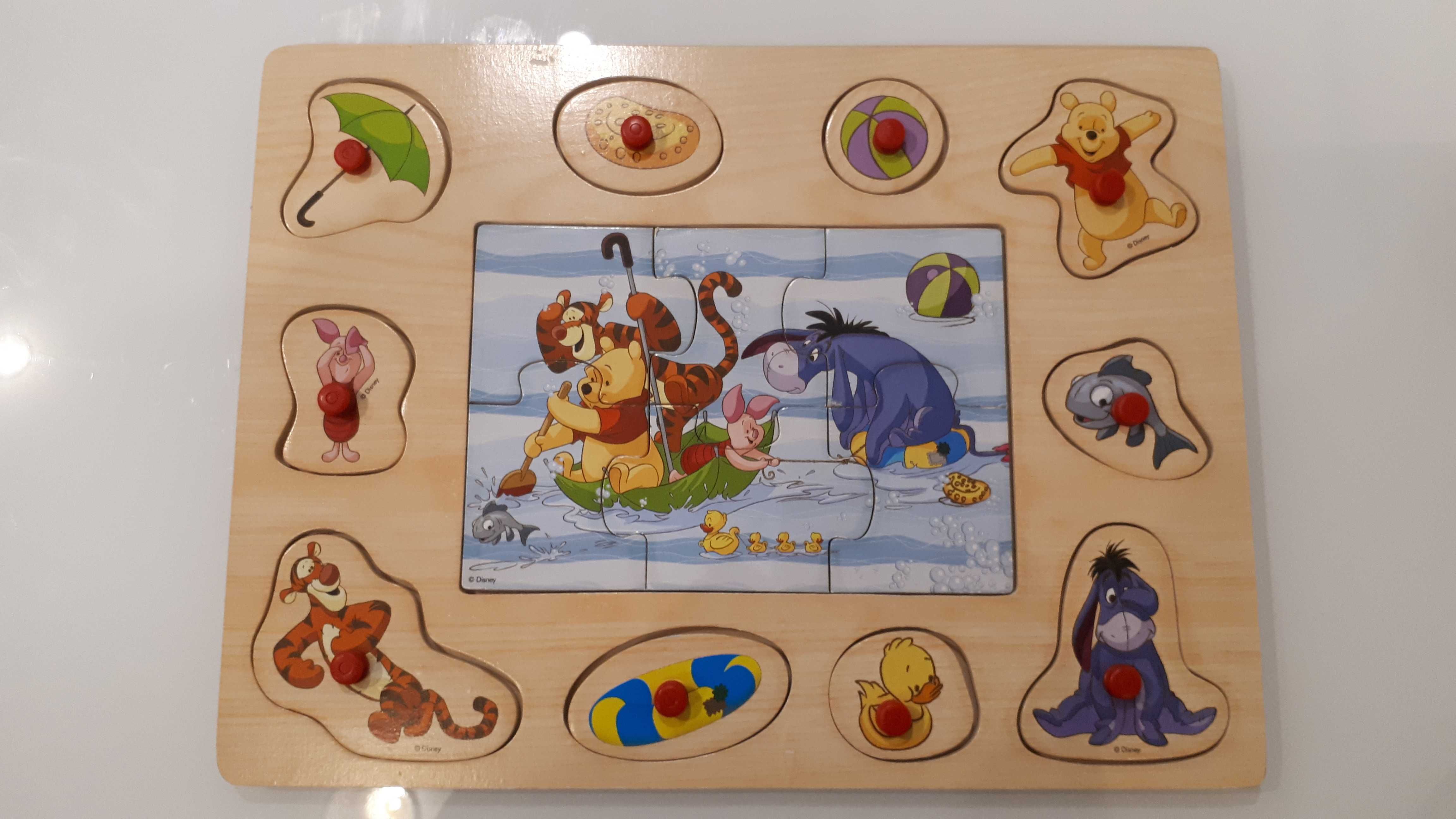 Drewniane puzzle  z pineskami z Kubusiem Puchatkiem