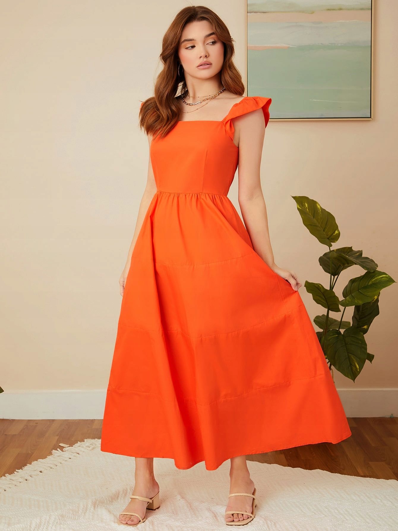 Sukienka Rozkloszowana Bawełniana Maxi Pomarańczowa Casual Shein Xl 42