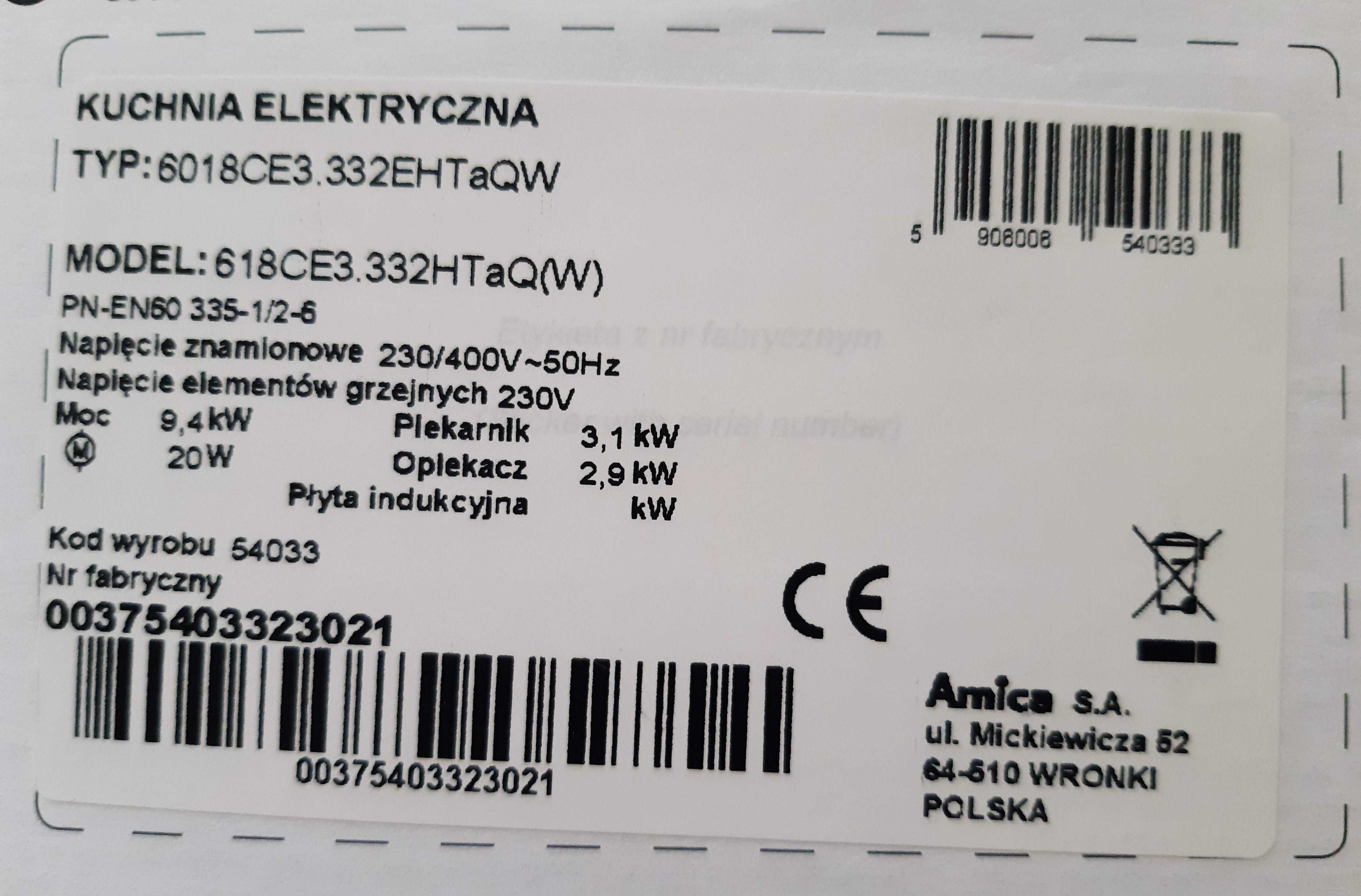 Kuchnia elektryczna Amica - klasa energetyczna A