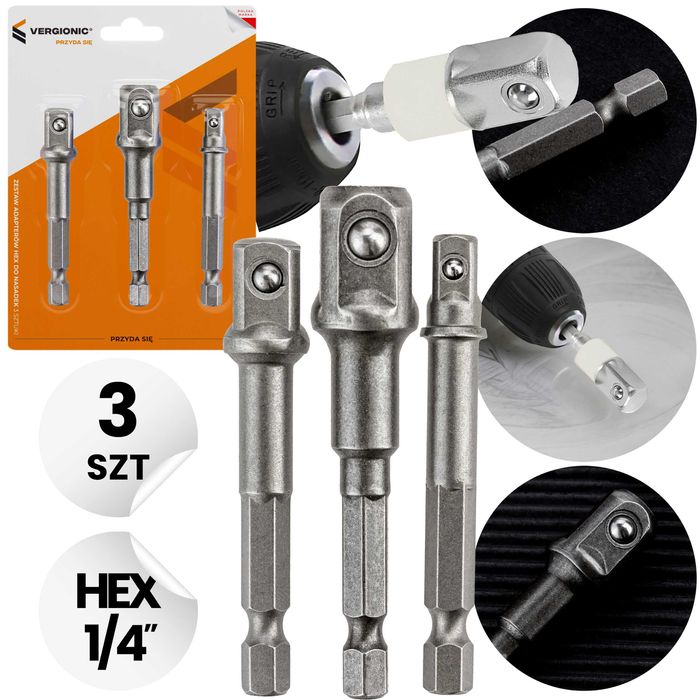 Zestaw adapterów HEX do nasadek 3 szt. VERGIONIC
