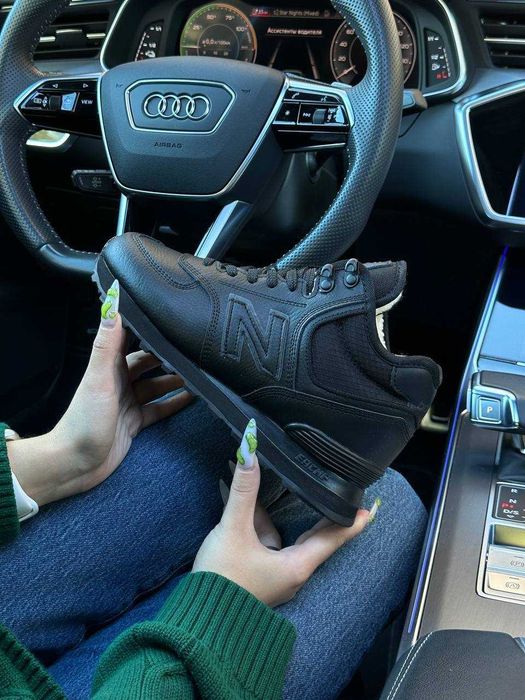 Кросівки зимові New Balance 574 чорні високі з хутром підліткові жіноч