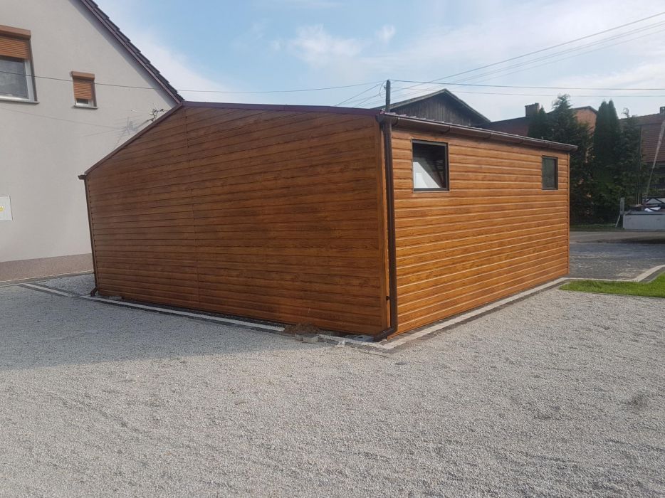 Garaż blaszany drewnopodobny 6x6 | Blachodachówka | Profil zamknięty