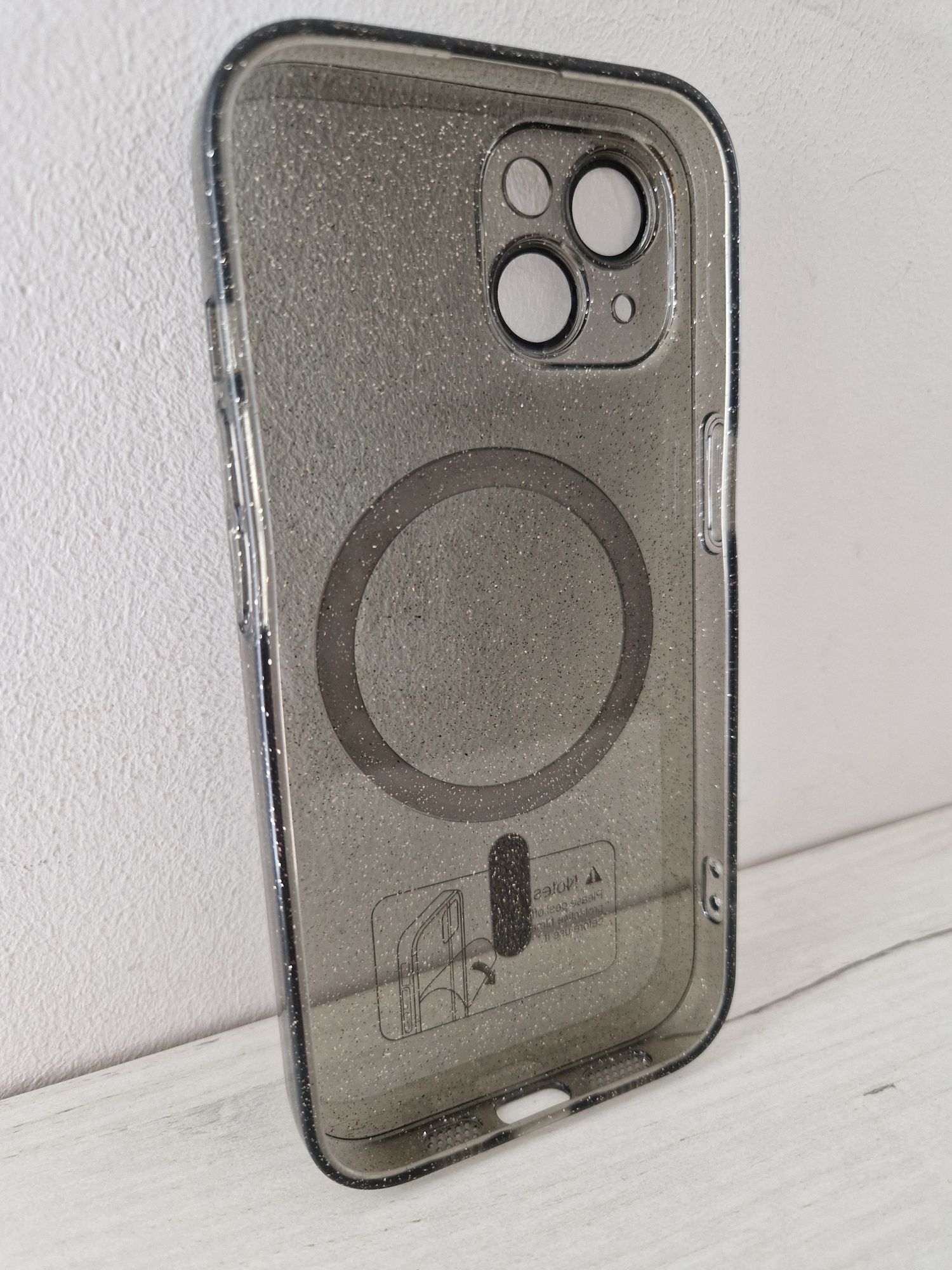 Glitter Magsafe Case do Iphone 15 czarny clear