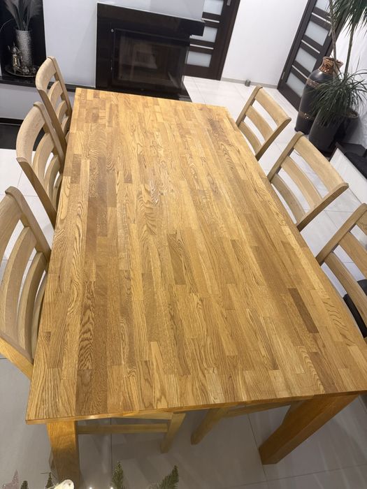 Stół bębowy z  6 dębowymi krzesłami