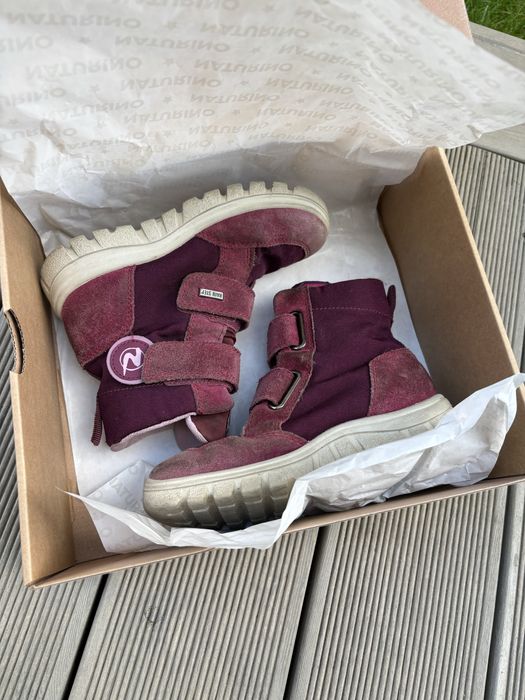 Skóra 32 kozaki śniegowce Naturino zapinane na rzep wełną skórzane