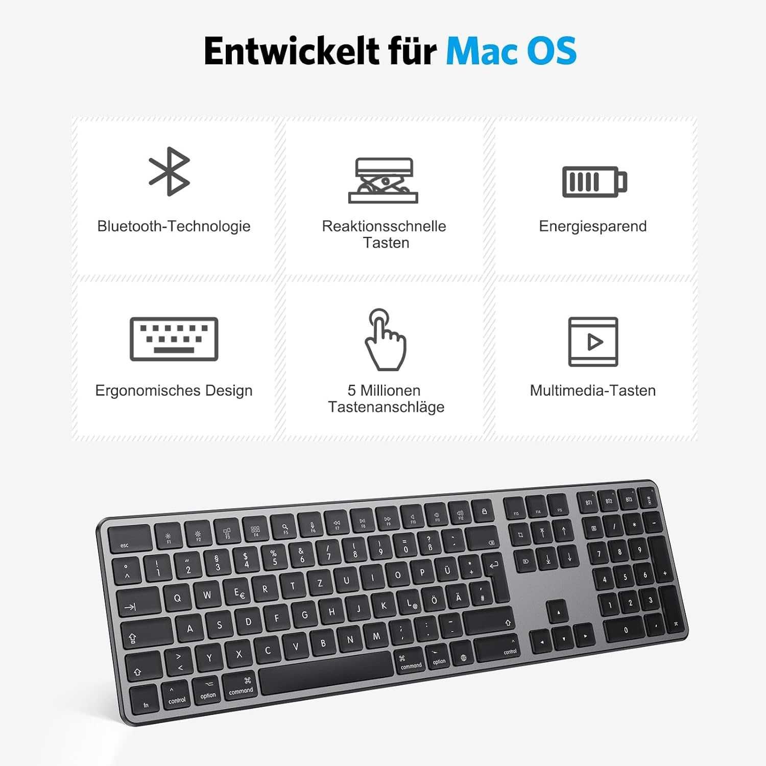 Klawiatura Bluetooth bezprzewodowa do Mac z układem QWERTZ (DE) OMOTON