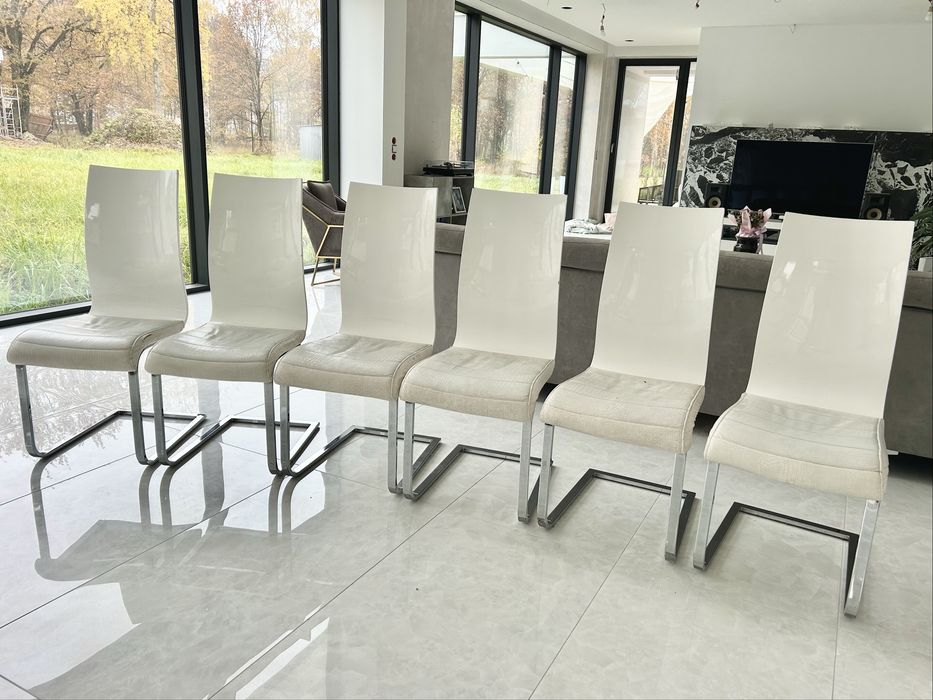 Krzesła do stołu jadalnia Agata Meble eko skóra lakierowane białe