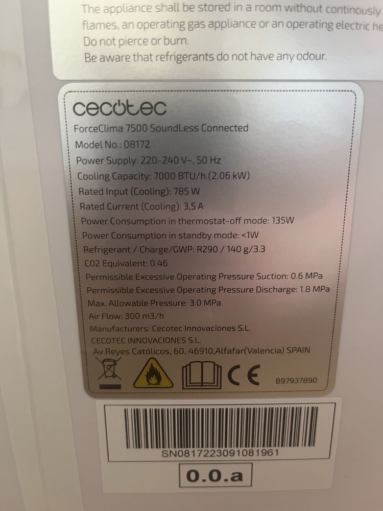 Ar condicionado portatil 7500BTU quente/frio +wifi+kit instalação