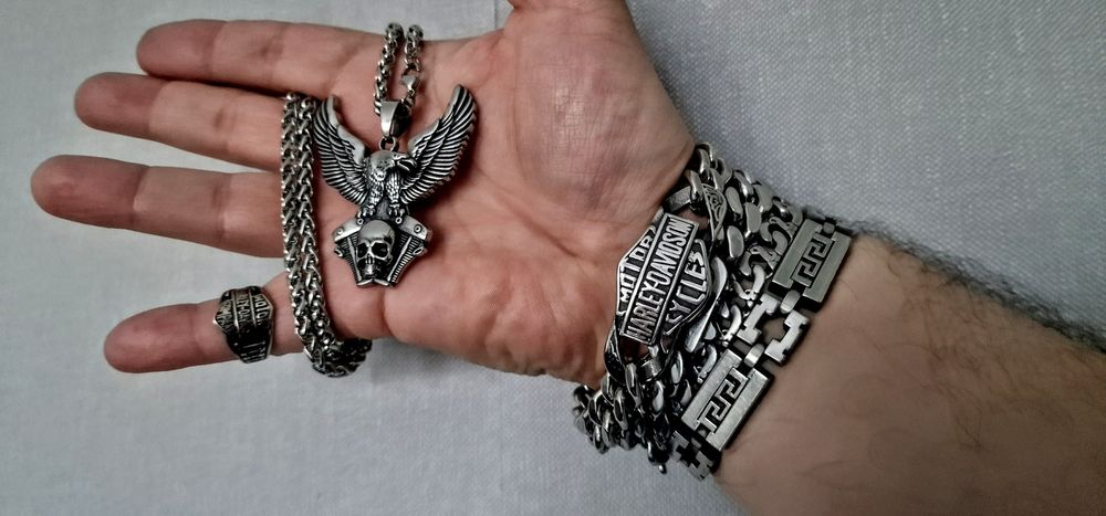 Stalowa bardzo efektowna bransoletka czaszka Harley Davidson chopper