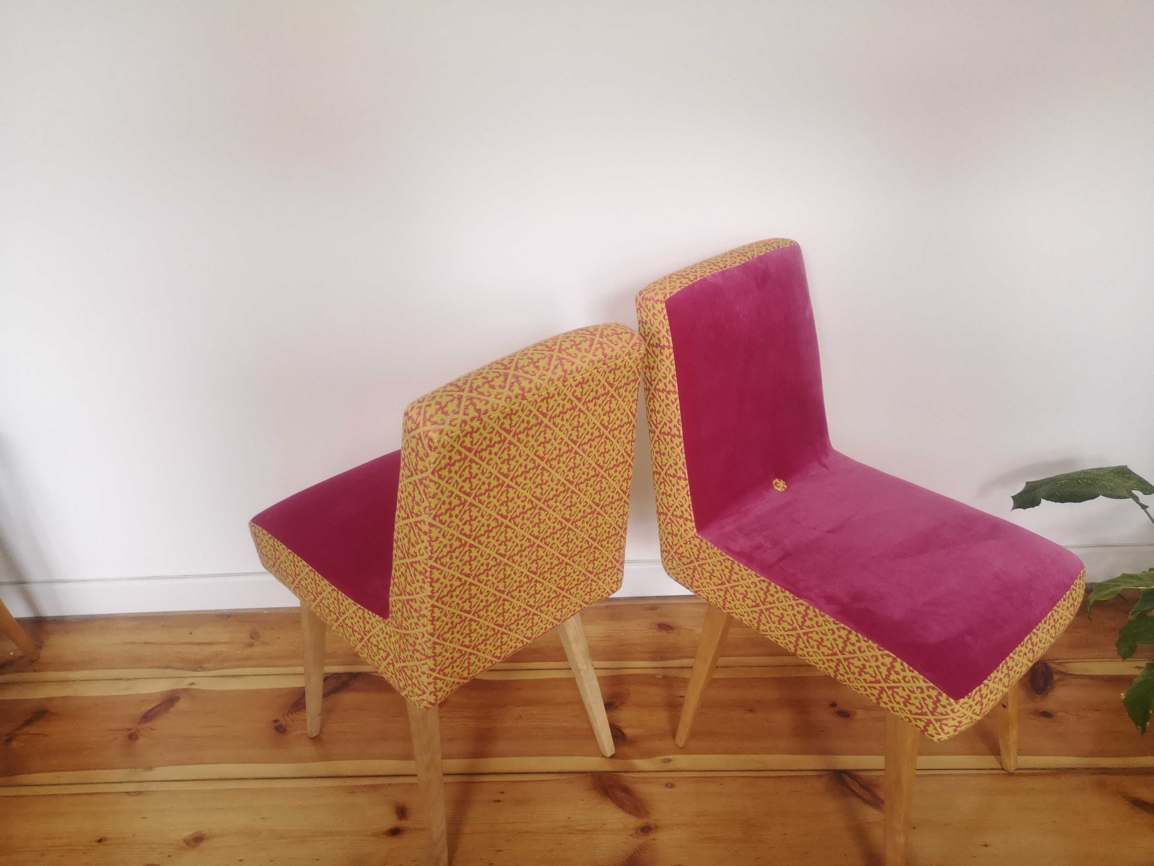 Krzesła tapicerowane retro vintage PRL - komplet 2 sztuki