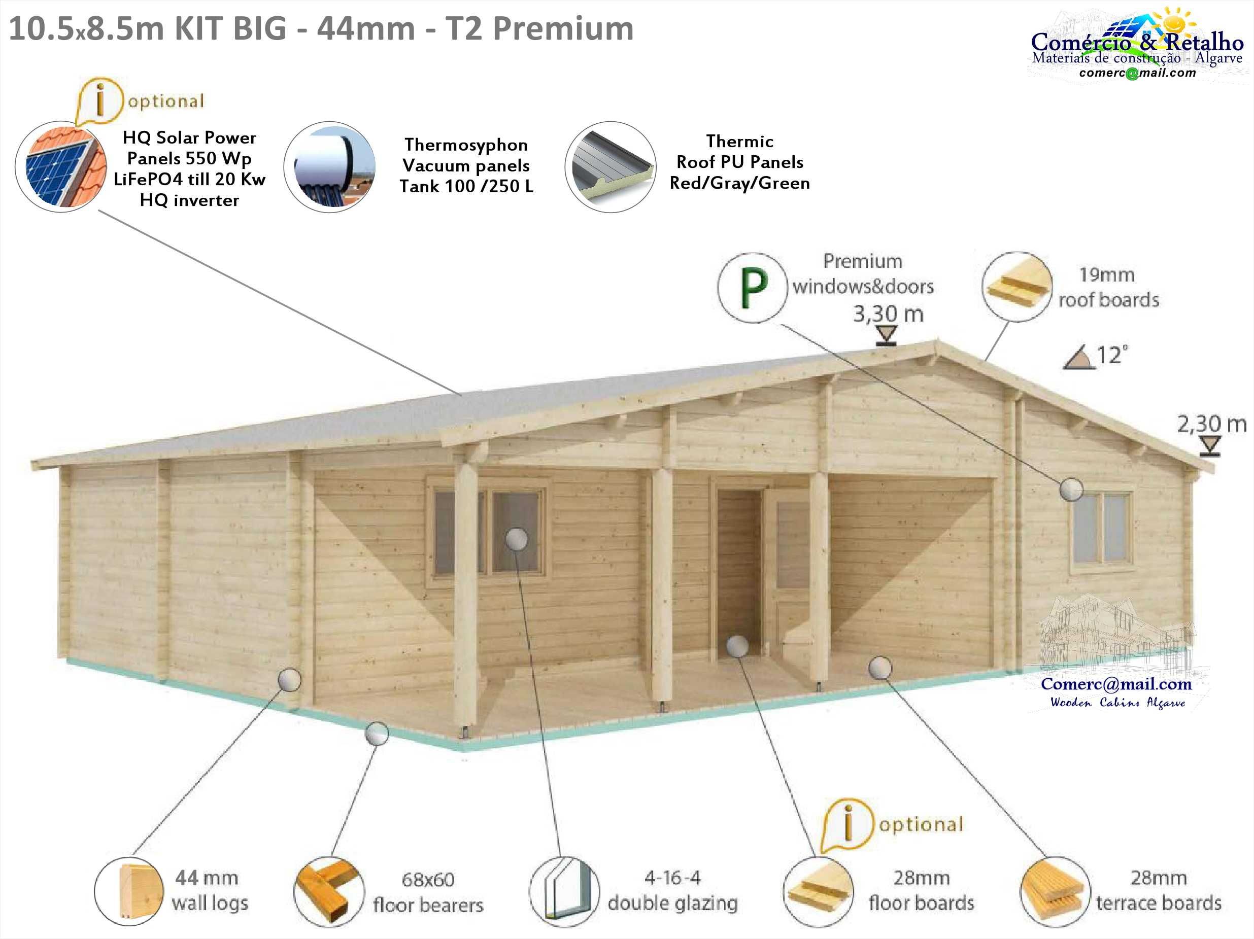 Casa madeira BIG Jennifer 82.2m² Coberta 98m² pré-fabricada T2
