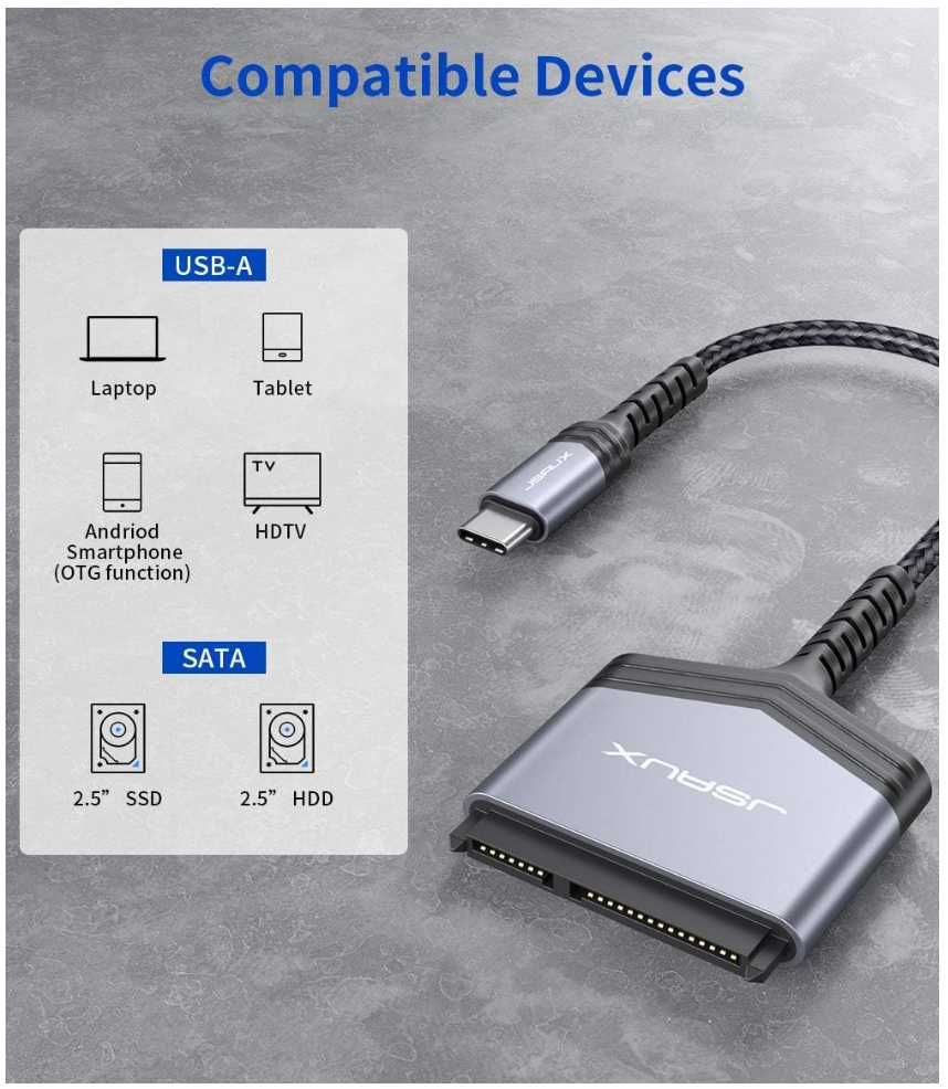 Kabel JSAUX SATA na USB C, adapter dysku twardego USB C 3.1 na 2.5"