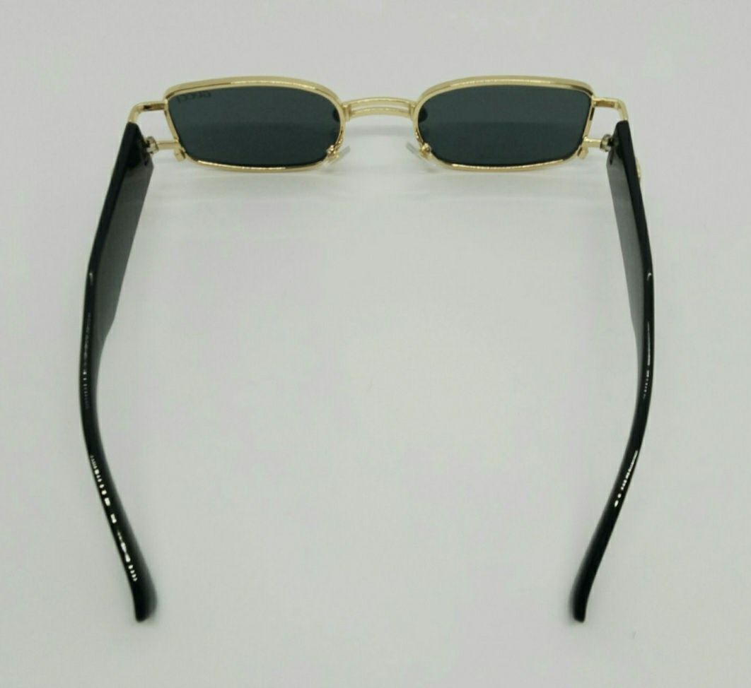 Gucci очки унисекс модные узкие черные в золотом металле