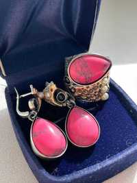 Набор серебро 925 серьги и кольцо р.18.5  с розовым кварцем