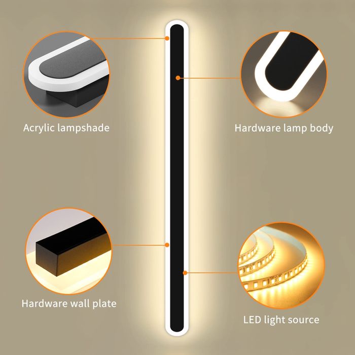 Nowa MIKERU zewnętrzna metalowa lampa ścienna LED, 80 cm, 36W