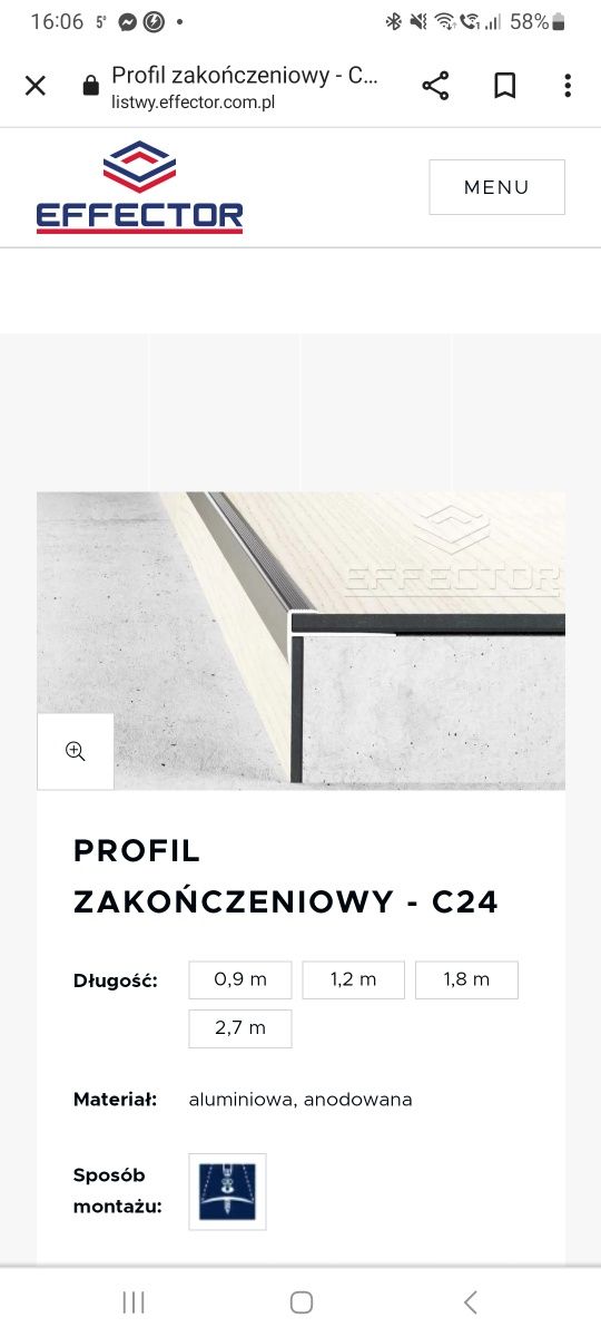 Profil zakończeniowych, listwa schodowa C24