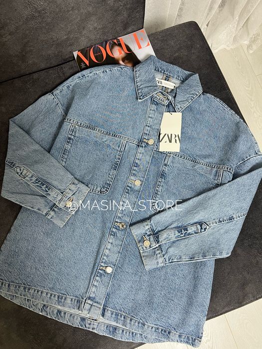 Джинсова куртка сорочка Zara XS, S Зара синя блакитна