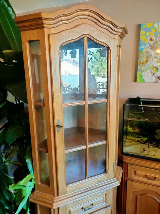 Komplet mebli dębowych PIECHOWICE.Witryna narożna komoda szafka pod TV