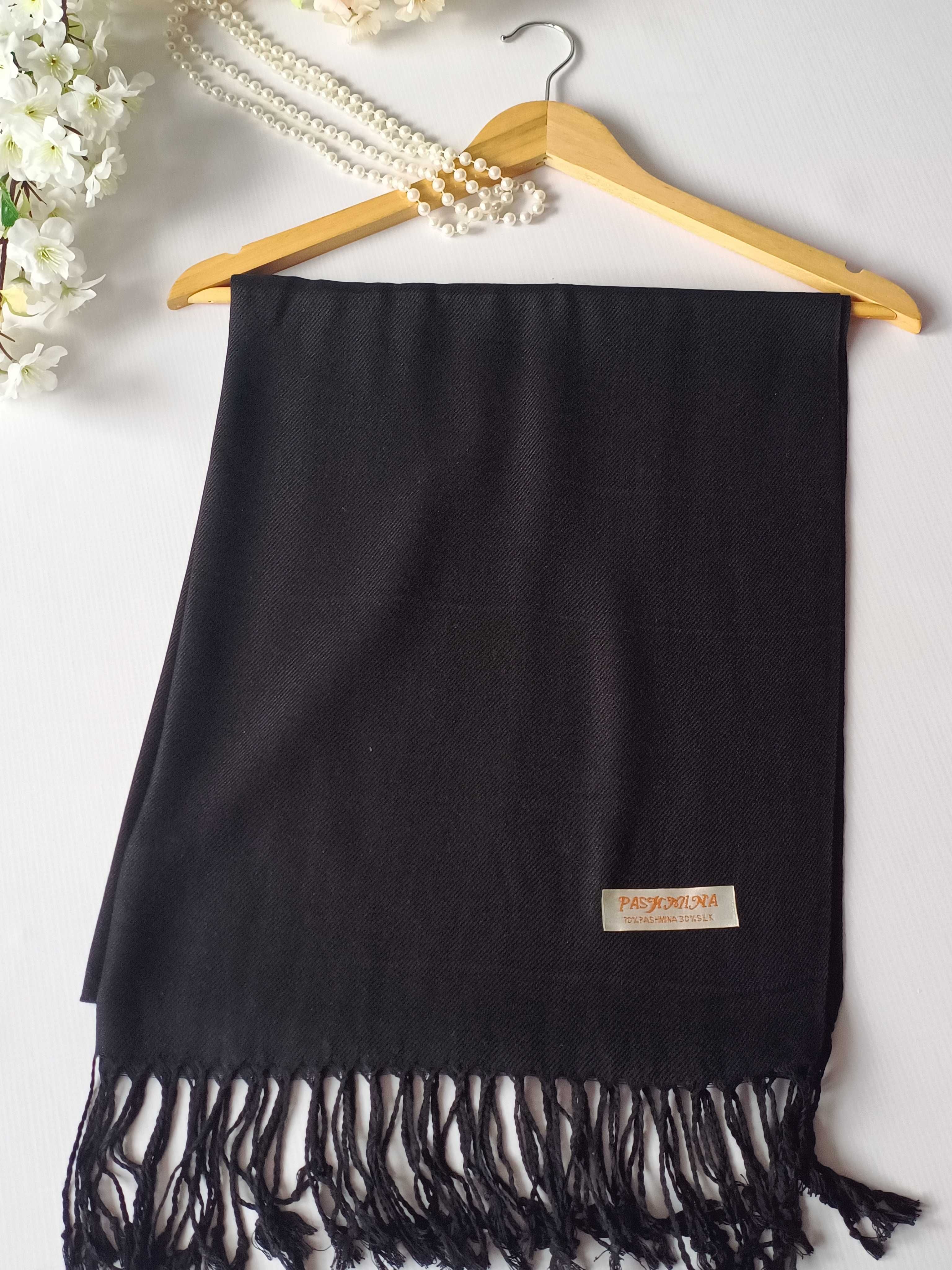 Nowy czarny szal szalik kaszmir jedwab damski Pashmina na prezent