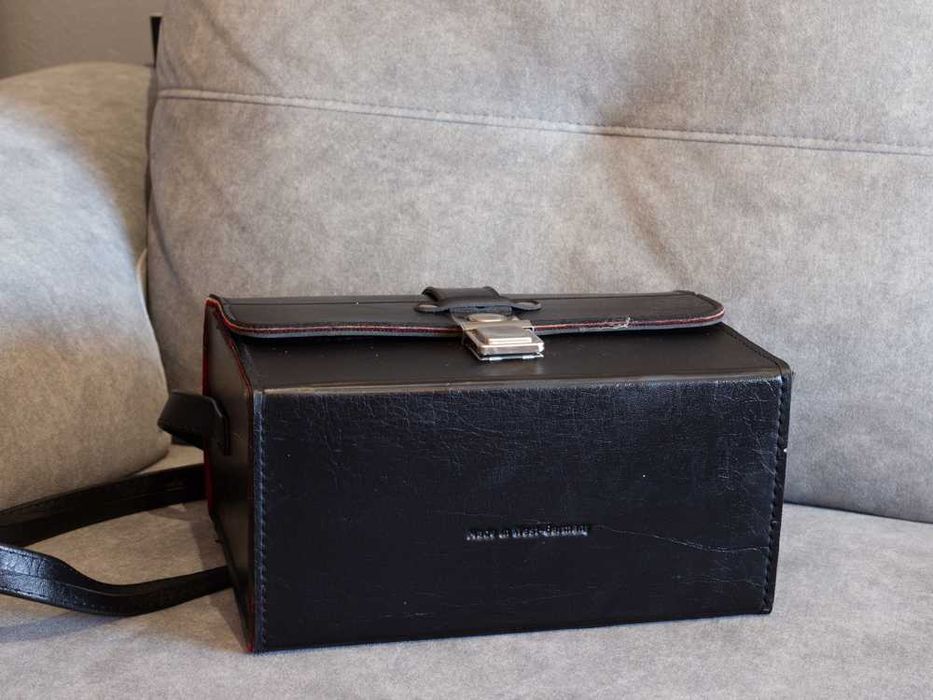 Mala de ombro vintage para máquina fotográfica analógica e duas lentes