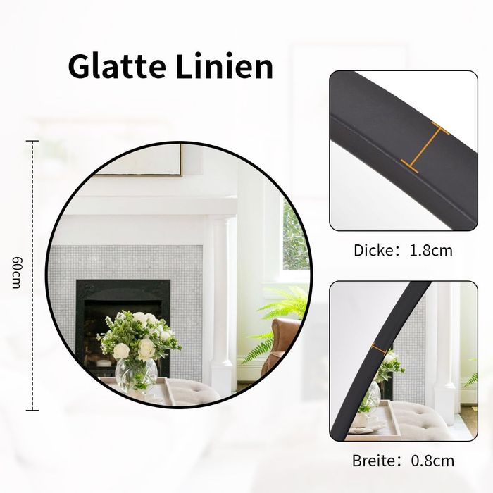 Koonmi Okrągłe Lustro Ścienne 60 cm z Aluminiową Ramą Czarne