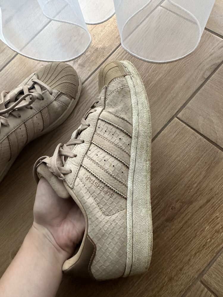 Adidas Superstar Beżowa Imitacja Skory Weza