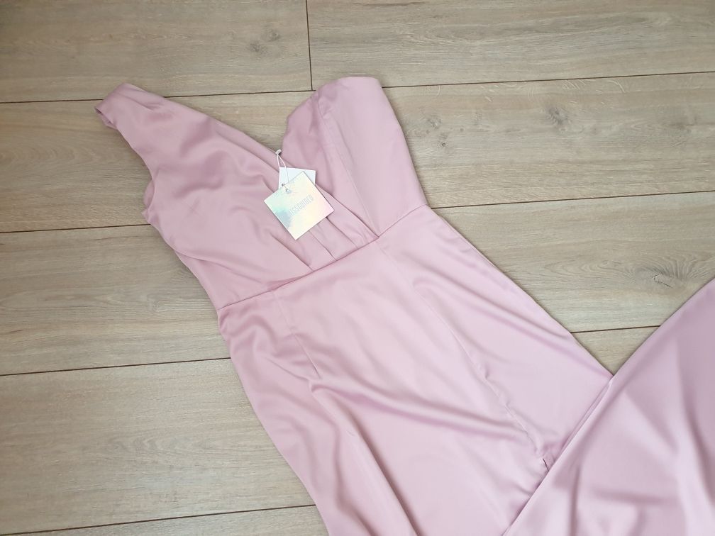 Missguided różowa długa sukienka, S, asymetryczna