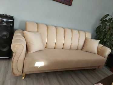 RATY komplet uszak CHESTERFIELD złota sofa fotel zestaw funkcja spania