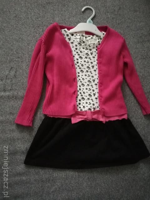 Sukienka+sweterek_98/104_rózowo-czarno-biały
