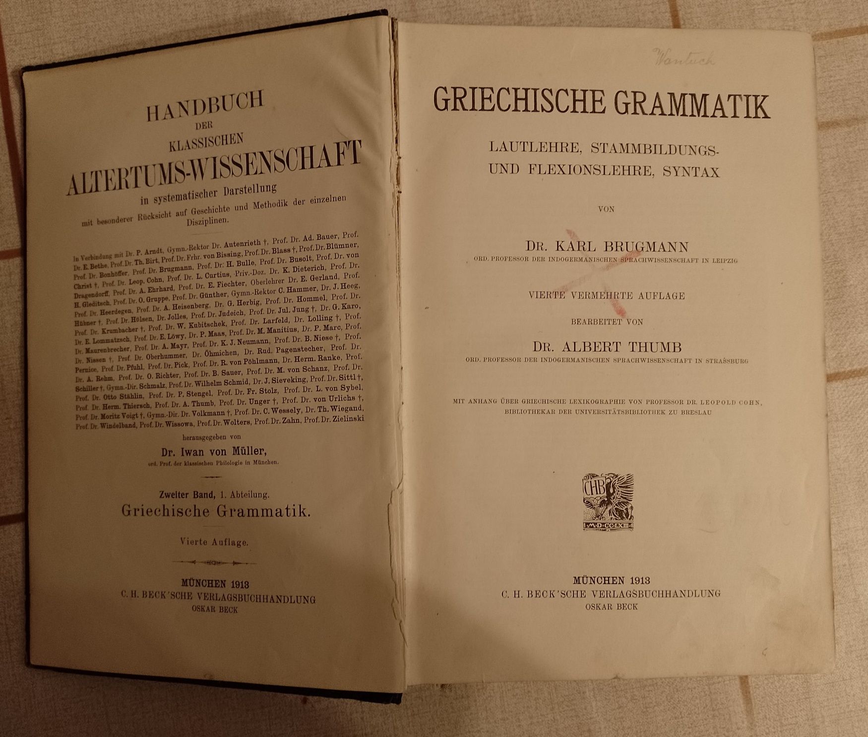 Karl Brugmann, Griechische Gramatik, wyd. 1913