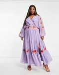 Asos Design 44 Xxl Sukienka Fioletowa Haftowana Maxi J28278
