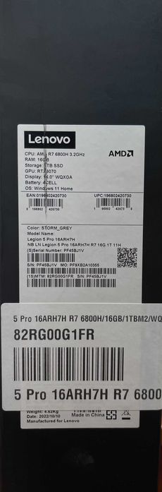 Новий Legion 5 Pro 16ARH7H/R7-6800HS/16Gb/1Tb/16" 2K/RTX 3070/Гарантія