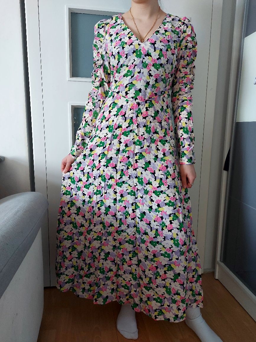 Długa sukienka H&M kwiecista wielobarwna łączka r.S/M 36/38