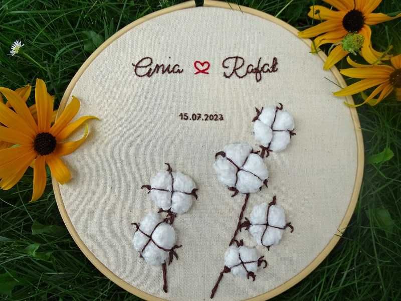Haft ręczny bawełna. Podziękowanie dla rodziców, dziadków