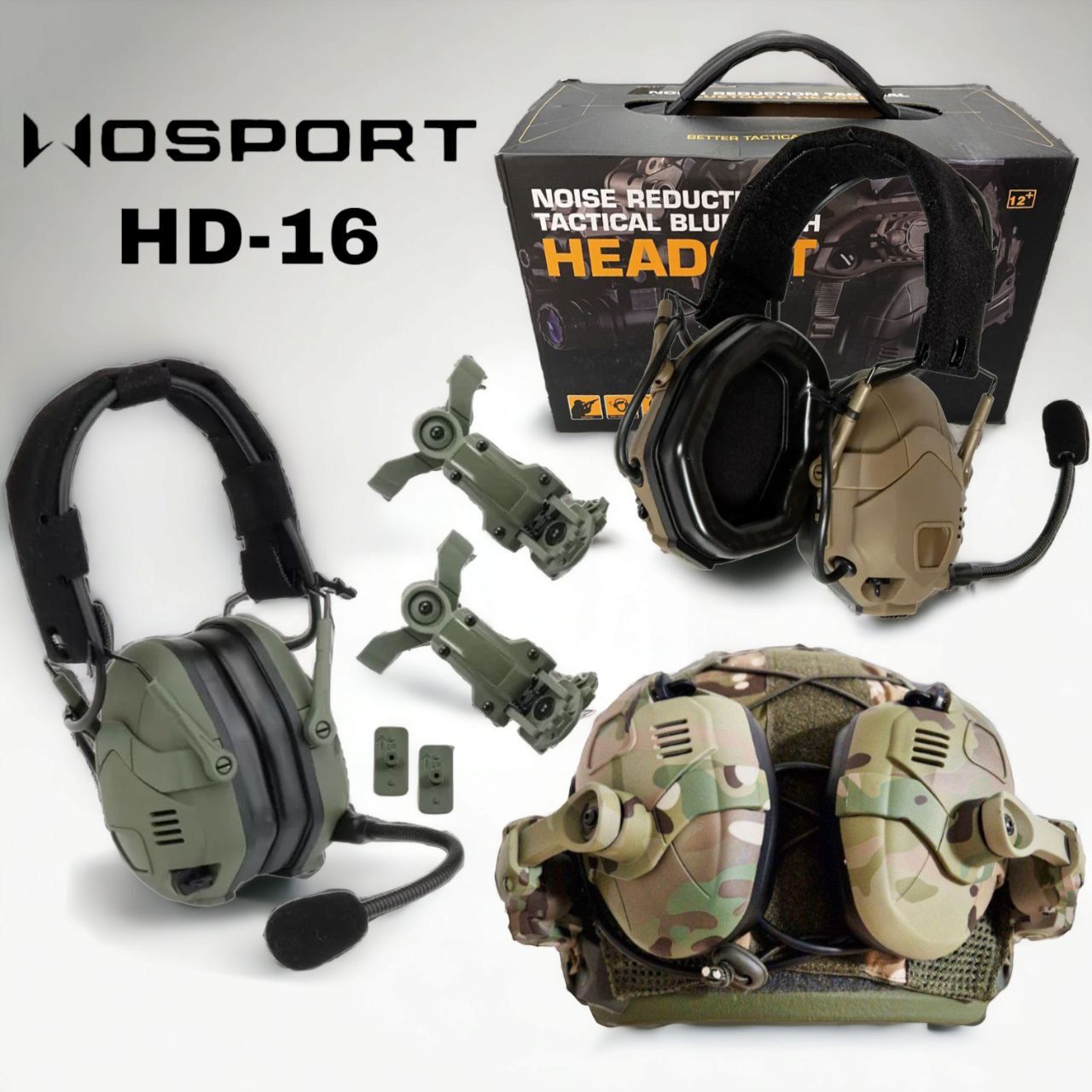 Активные тактические наушники (гарнитура) Wosport HD-16 с Bluetooth