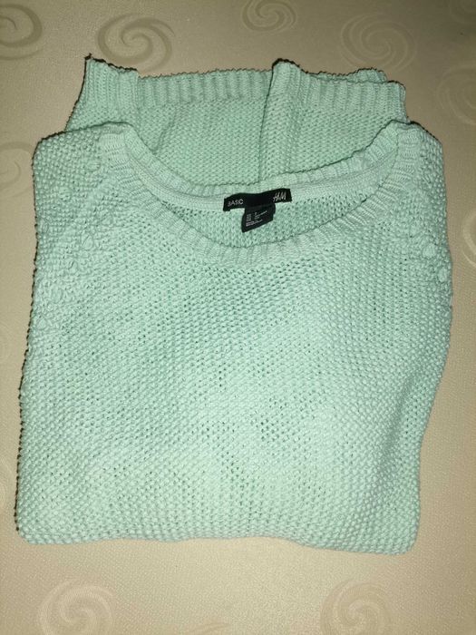 Miętowy ażurowy sweter H&M rozmiar S
