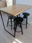 Stolik, barek metal lite drewno dąb + 4 hokery