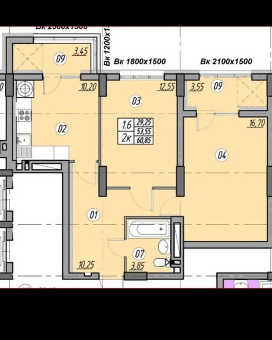 Продаж 2к квартири 61 кв. м на вул. Полковника Данила Нечая