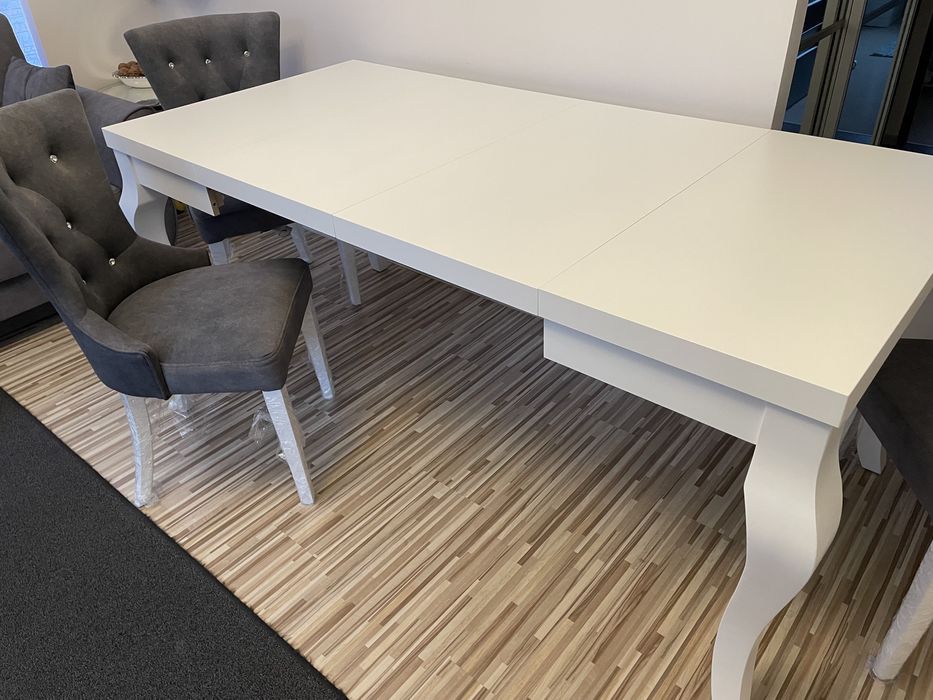 GLAMOUR komplet stół, 3 krzesła, kanapa