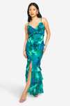 Boohoo Sukienka maxi z falbanami w zielonym tie-dye rozmiar L