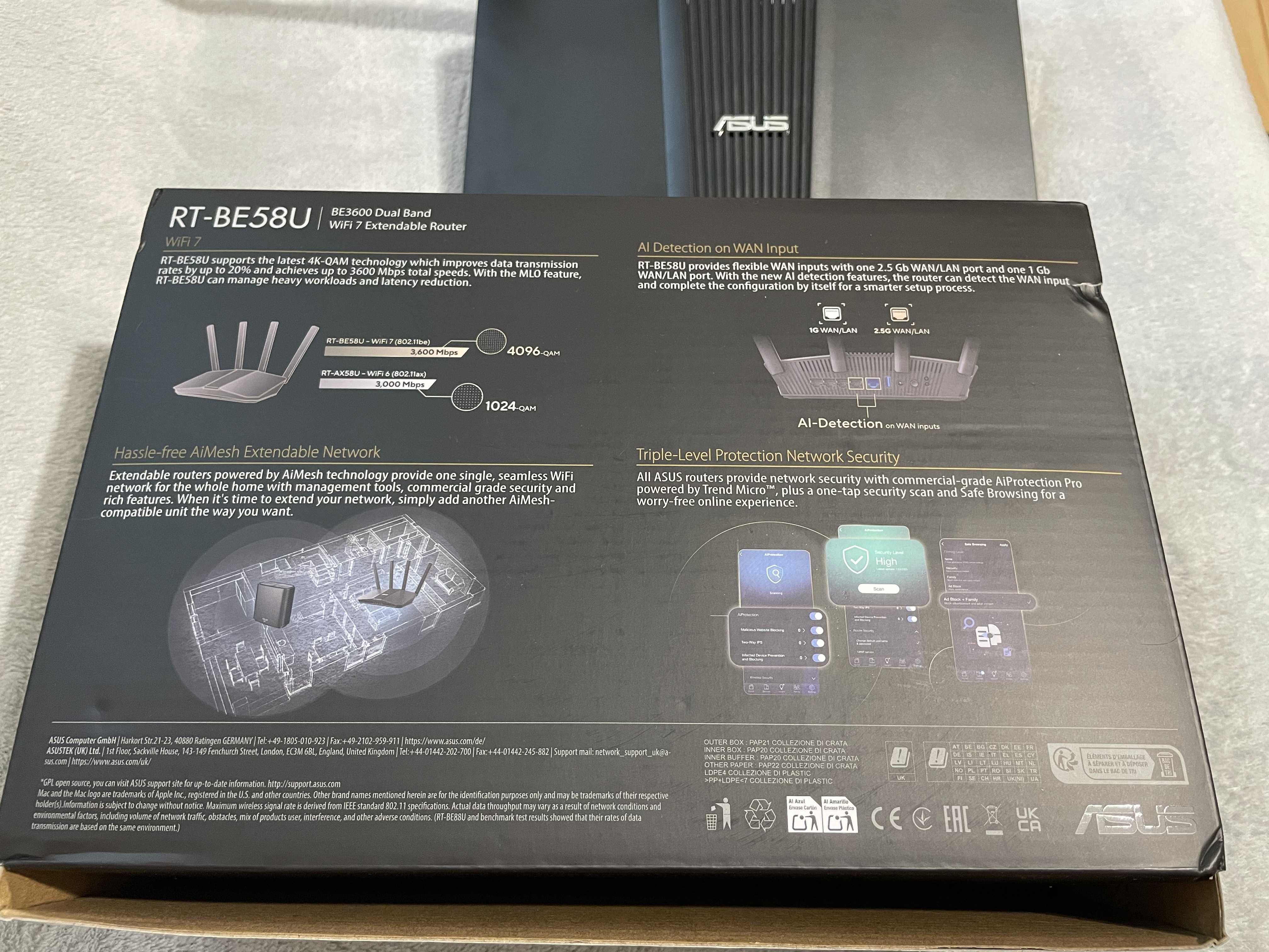Router ASUS RT-BE58U BE3600 2.4/5 Ghz DualBand 802.11be