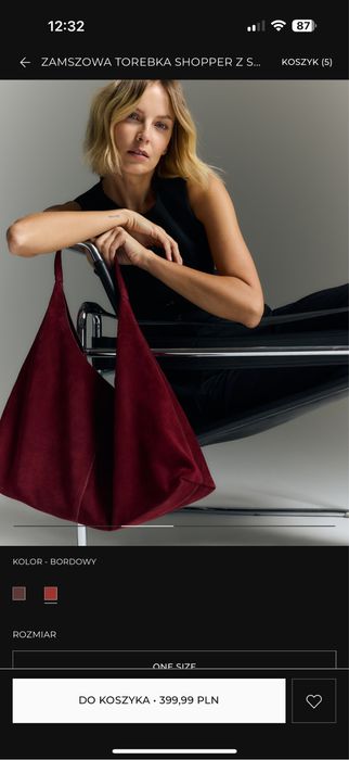 Torba shoperka zamszowa bordowa reserved nowa