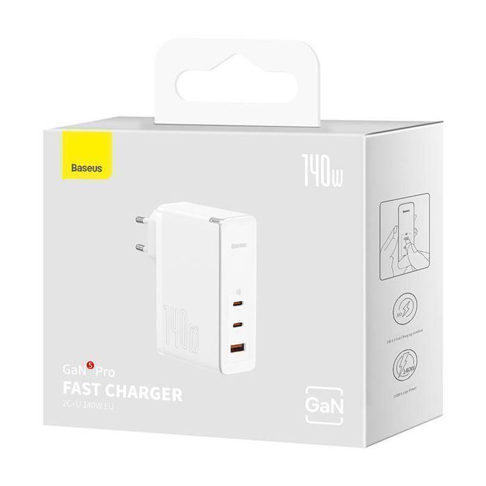 Ładowarka Sieciowa Baseus Gan5 Pro 2Xusb-C + Usb, 140W (Biała)