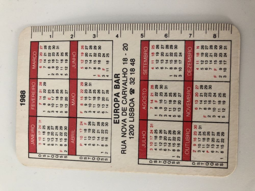 Calendário Europa Bar - 1988