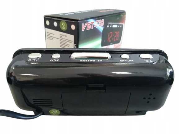 BUDZIK ZEGAR ALARM elektroniczny led VST-738 białe cyfry