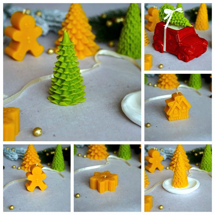 Зимова колекція свічок з бджолиного воску, опт,роздріб, свічка ялинка.