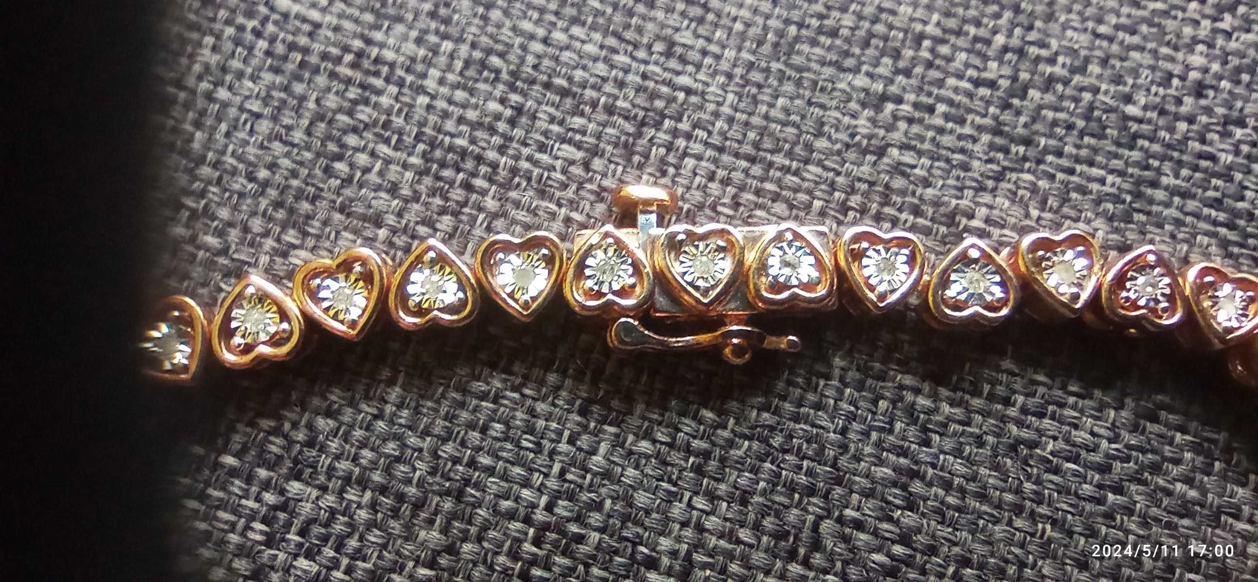 Srebrna bransoletka z diamentami (różowe srebro)