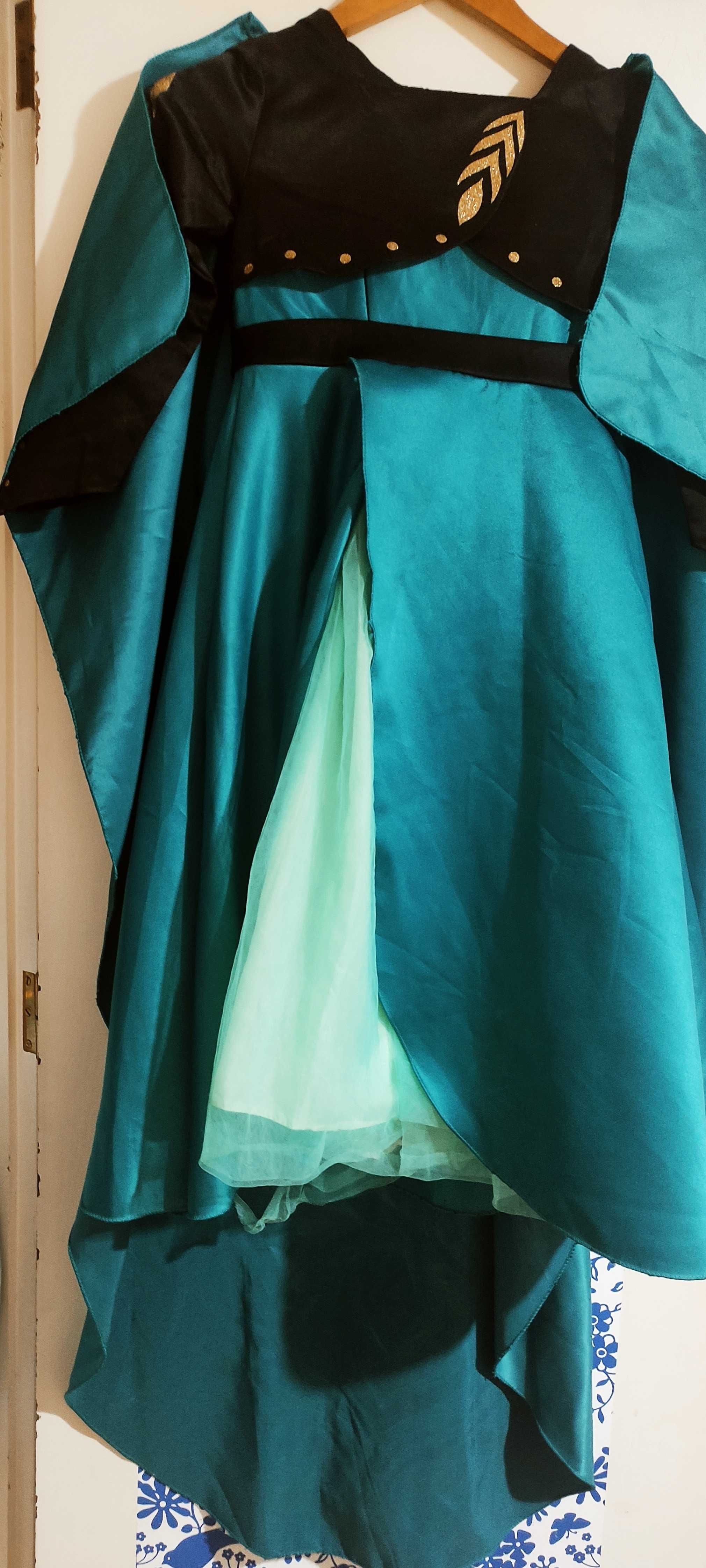 Fantasia Luxo Frozen II - Anna Elsa filme Vestido/fato Carnaval e capa