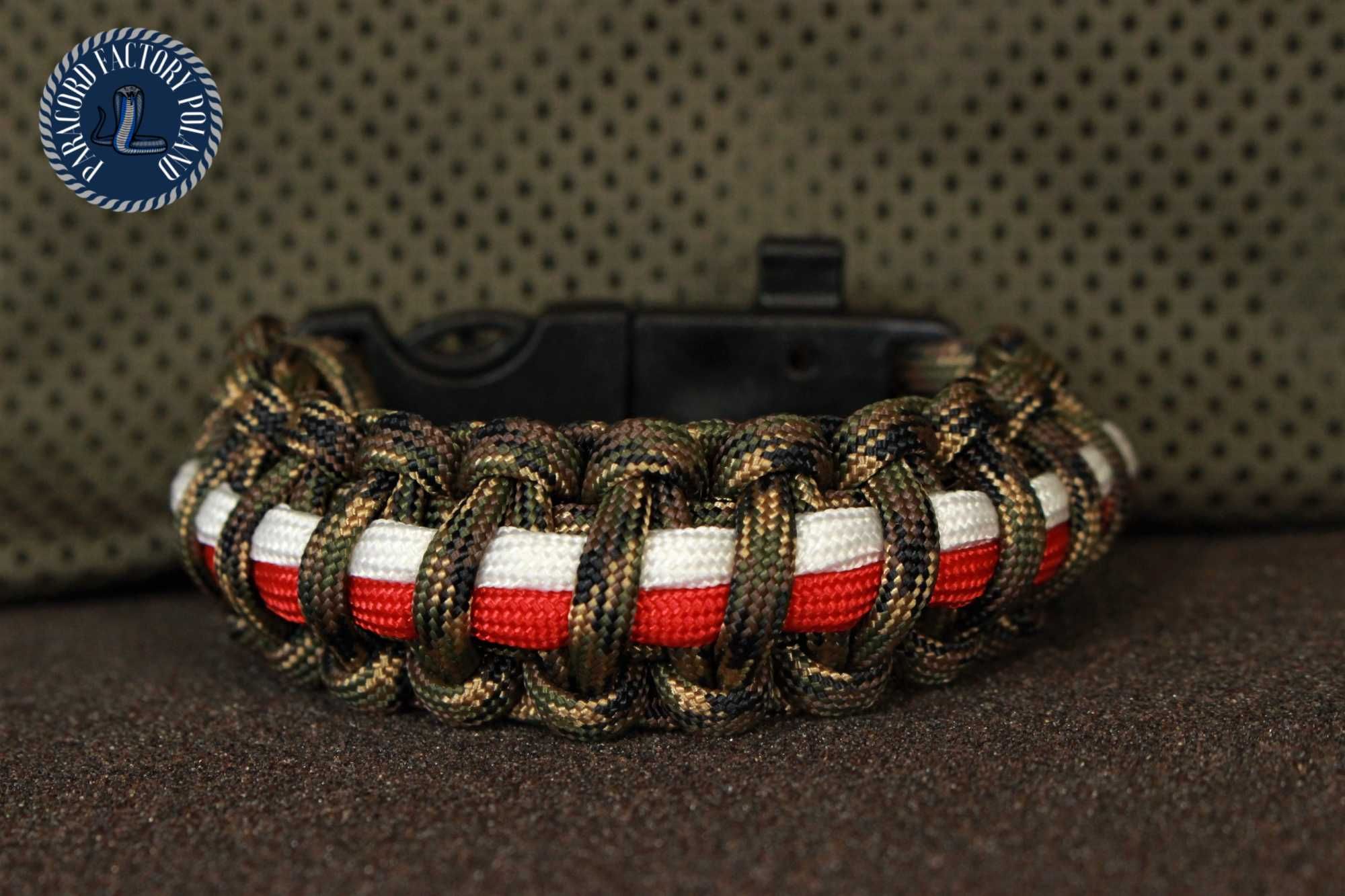 Bransoletka patriotyczno-survivalowa paracord kompas krzesiwo