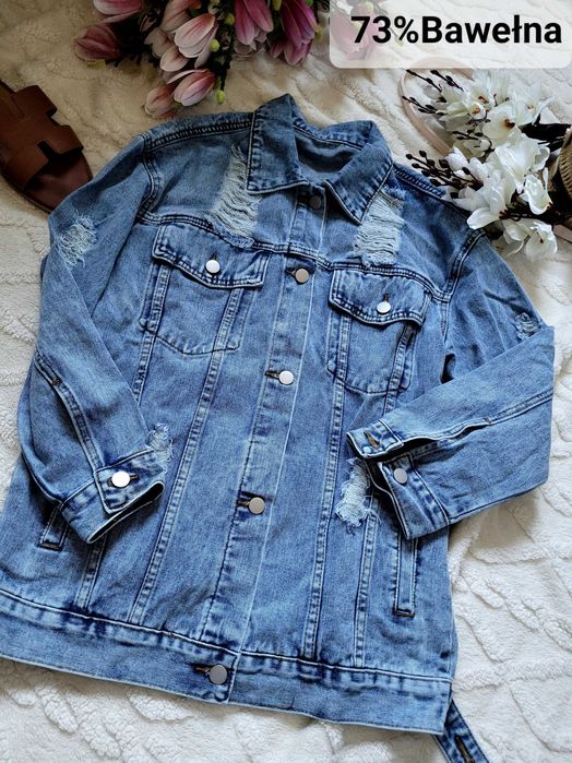 Jasna dżinsowa kurtka jeans jeansowa przetarcia  XS 34